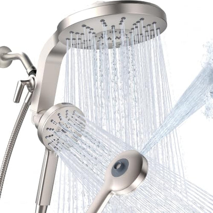 Rain Shower Head with Handheld Spray Combo - 8-Mode High Pressure Shower System, Brushed Nickel