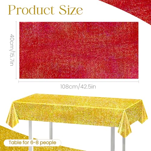 Christmas Laser Shine Tablecloth 40x108 Inches - Red Green Gold Iridescent Plastic Disposable Party Decor - Variation of This Listing