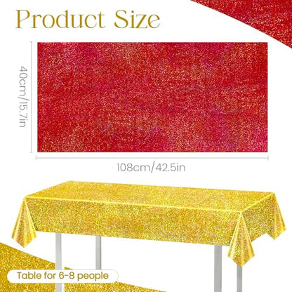 Christmas Laser Shine Tablecloth 40x108 Inches - Red Green Gold Iridescent Plastic Disposable Party Decor - Variation of This Listing