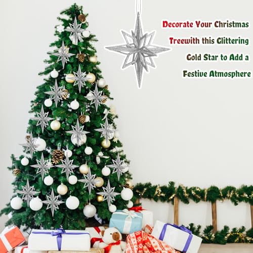 Silver Christmas Bethlehem Star Ornaments - 6 Pack, 7.5 Inches, Holiday Decor