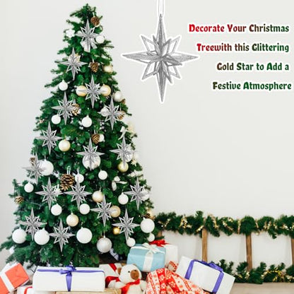 Silver Christmas Bethlehem Star Ornaments - 6 Pack, 7.5 Inches, Holiday Decor