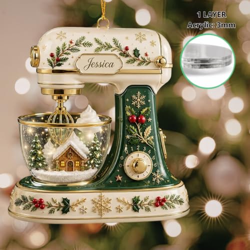 Personalized Christmas Ornament - Green Stand Mixer Baking Gift