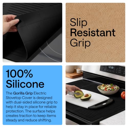 Gorilla Grip Silicone Stove Cover - 28x20 Inch Black Non-Slip Cooking Protector