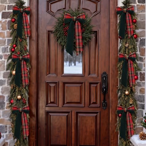 12 Pack Christmas Tartan Plaid Velvet Bows 10x5 Inches Holiday Decor