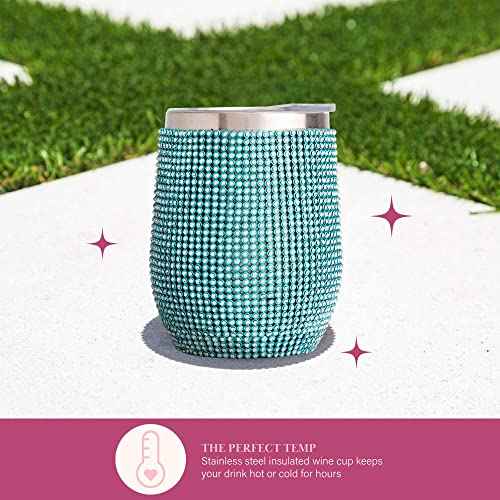 Paris Hilton Diamond Bling Wine Tumbler, Vacuum Insulated Stainless Steel with Easy Sip Lid, Bedazzled with Over 2500 Rhinestones, 12-Ounce, Blue