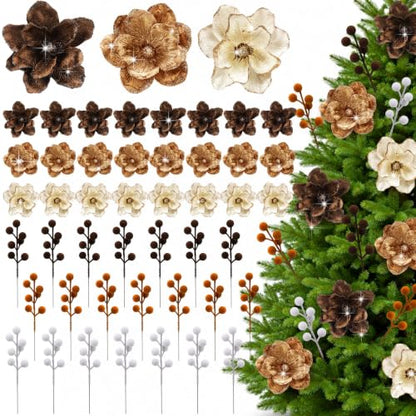 Velvet Christmas Ornaments Set - Beige, Brown & Dark Brown, 48 Pieces (Variation of THIS listing)