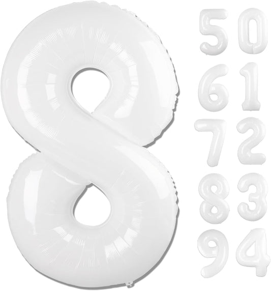 Translucent Number 8 Balloon - 40 Inch White Birthday Decoration for Boys & Girls
