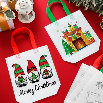 100 Pcs Christmas Coloring Goodie Gift Bags for Kids - Santa, Elf, Elk Designs