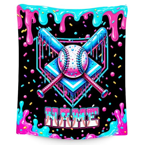 Blue Personalized Baseball Drip Blanket for Boys Kids - Custom Name Sports Throw