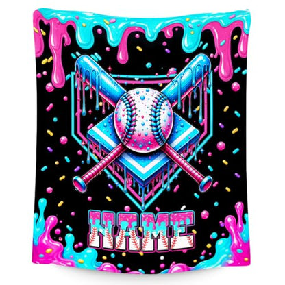 Blue Personalized Baseball Drip Blanket for Boys Kids - Custom Name Sports Throw