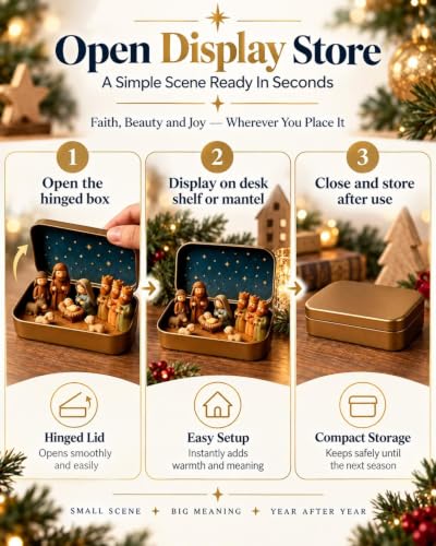 Mini Nativity Scene Set Tin Box - Style 1 - Christmas Figurines Keepsake