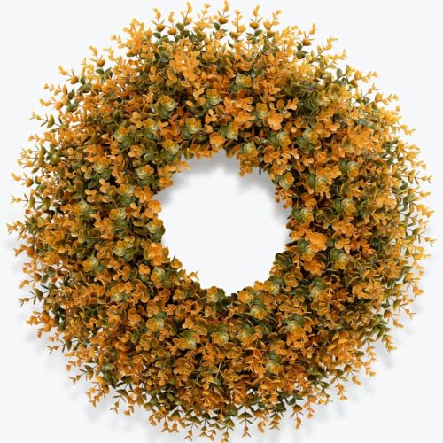 28 Inch Fall Boxwood Wreath for Front Door Decoration - Orange