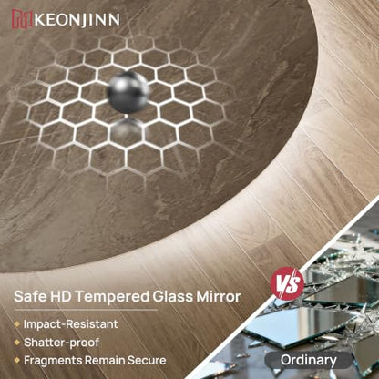 Keonjinn 36x36 Inch Half Moon Backlit Bathroom Mirror with HD Tempered Glass - Vertical Cut