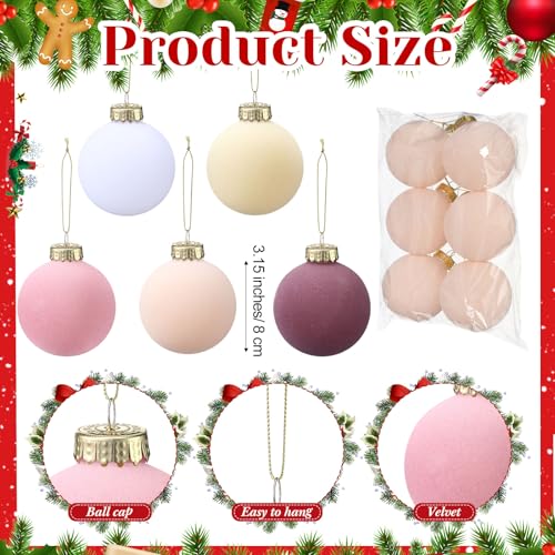Velvet Christmas Balls 30 Pcs Flocked Holiday Ornaments - Pink Purple Variation