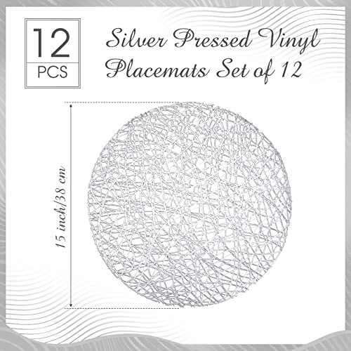 Silver Round Placemats 15 Inch Vinyl Set of 12 - Hollow Out Design