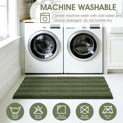 Christmas Striped Bathroom Rug Set - Oliver Green 3-Piece Non Slip Chenille Bath Mat, Absorbent Plush Shaggy Rugs for Bathroom, Bedroom, Kitchen - Variation of Oliver Green / 2'8"x1'8"+2'×1'5"+U Shape 2'×1'8"