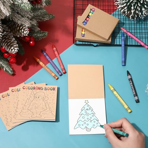 Christmas Mini Coloring Book Set with Crayons - 30 Pack, 24 Pages, Holiday Activity