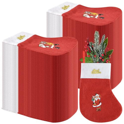 Red Felt Christmas Stockings Set - 150 Mini Santa Holiday Decorations