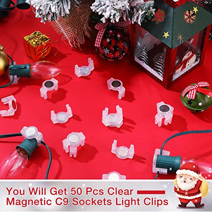 Macarrie Magnetic Christmas Light Clips - 50 Pack for C7 C9 Bulbs Outdoor