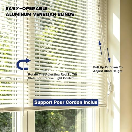 Sky Blue Aluminum Venetian Blinds Room Divider Horizontal Window Shades - Upgraded Light Control