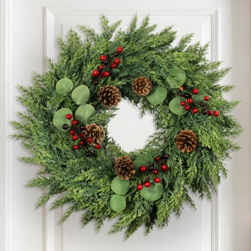 24-Inch Cedar Christmas Wreath with Pinecones - Artificial Holiday Decor - Variation of THIS listing