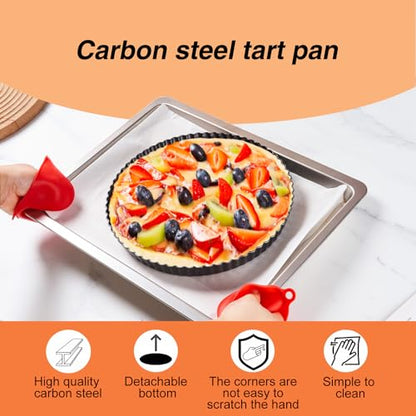 Meichu 9 inch Tart Pans with Removable Bottom Set of 2, Non stick Round Fluted Cake Pans for Baking Pizza Fruit Mousse Christmas Dessert.