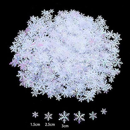 Christmas Snowflake Confetti Set - 800 Pieces Glitter Silver Sequins in 3 Sizes