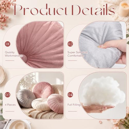 Namalu 4-Pack Blush Velvet Pumpkin Throw Pillows 13.8" Decorative Accent Cushions
