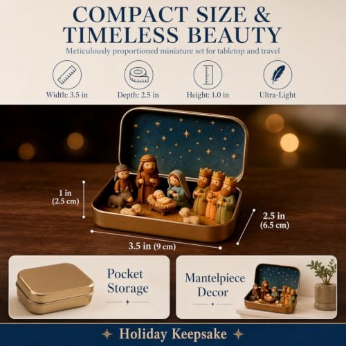 Multicolor Mini Nativity Set in Tin Box Handcrafted Religious Figurines Christmas Decor