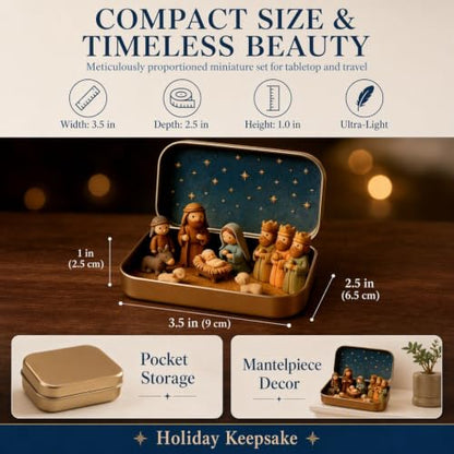 Multicolor Mini Nativity Set in Tin Box Handcrafted Religious Figurines Christmas Decor
