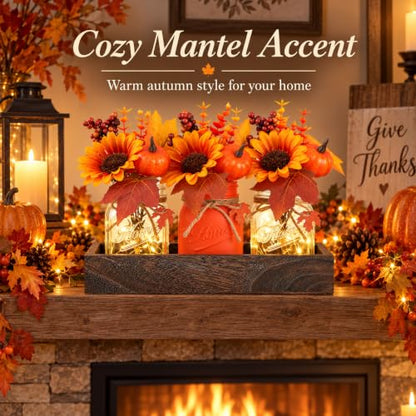 Fall Thanksgiving Mason Jar Centerpiece - Orange Autumn Decor