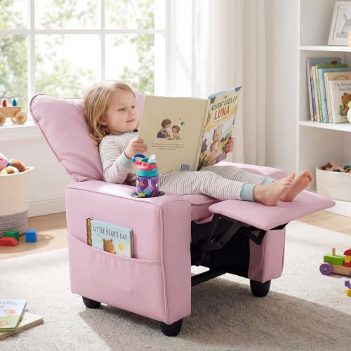 Kids Recliner Chair with Cup Holder & Storage Pockets - Pink