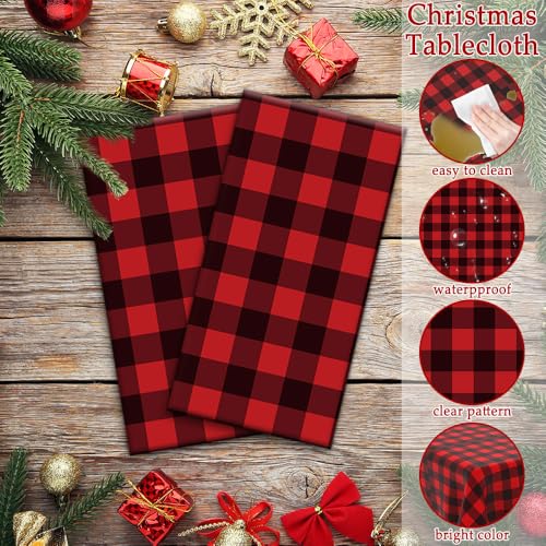 Red and Black Checkered Tablecloth Set - 2 pcs 108x54 Inch Disposable Waterproof Table Cover for Parties
