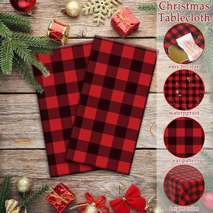 Red and Black Checkered Tablecloth Set - 2 pcs 108x54 Inch Disposable Waterproof Table Cover for Parties