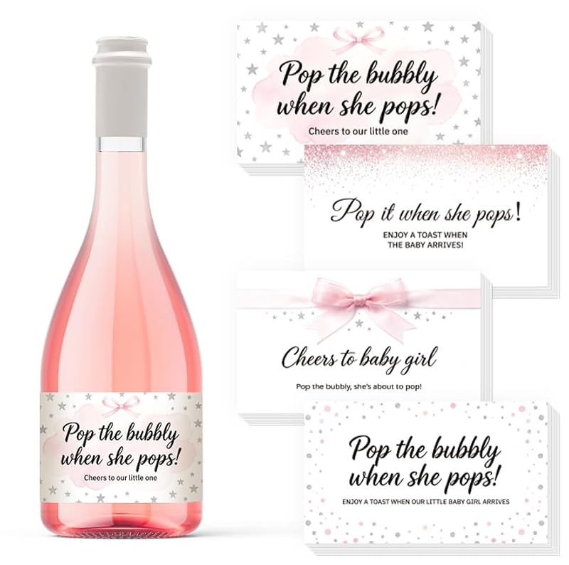 Pink Baby Shower Wine Bottle Stickers - 40pcs Mini Champagne Labels