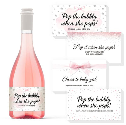 Pink Baby Shower Wine Bottle Stickers - 40pcs Mini Champagne Labels