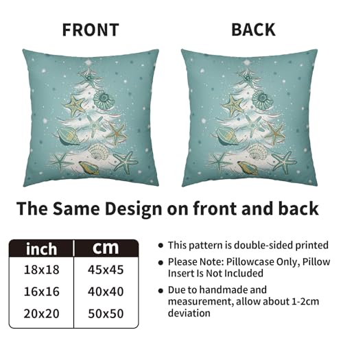 20x20 Aqua Blue Christmas Pillow Covers Set of 2 Coastal Holiday Decor