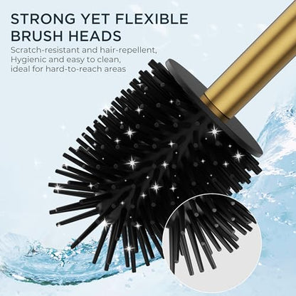 Gold Stainless Steel Toilet Brush & Holder Set - Extra Long Handle