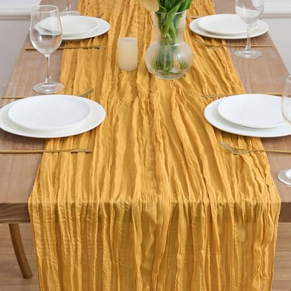 2 Pack Gold Yellow Cheesecloth Table Runners - Fall Boho Rustic Decor, 10FT