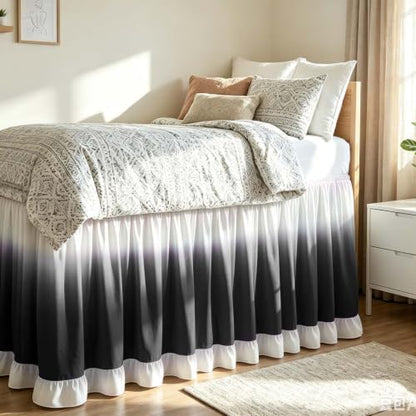 Black Twin XL Bed Skirt 25-Inch Drop Dust Ruffle for Dorm & Bedroom - Extended Size