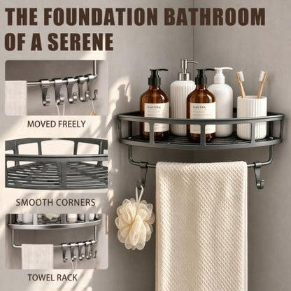 Corner Shower Caddy Hanging Rack - Rustproof Adhesive L-Shape Design - Gery 1 Pack