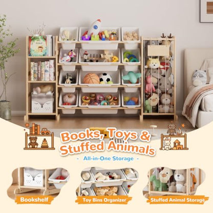 Rectangular Toy Storage Organizer with 12 Bins and Stuffed Animal Space - W-58"