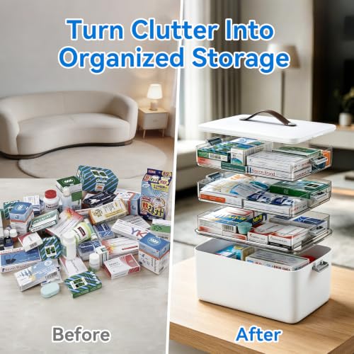 4-Tier Medicine Organizer Box with Handle & Side Latches, Large Capacity