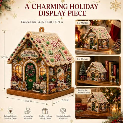 Beaded Christmas Village House Ornament - Festive Gingerbread Style B