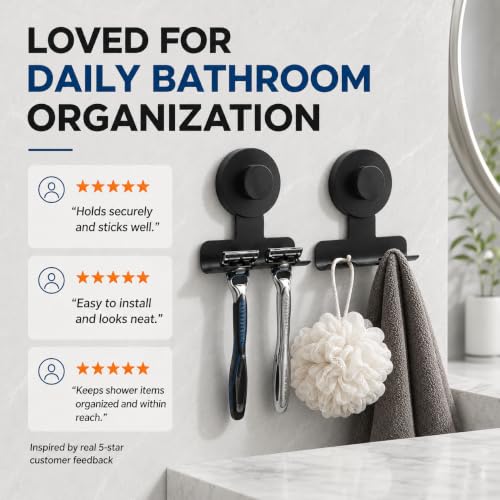 2 Pack Shower Razor Holder with Suction Hooks - Rustproof Metal Bathroom Storage