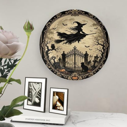 Witch Flying Over Graveyard Bone China Art Plate - 8 Inch Decorative Wall & Table Display Variation of This Listing