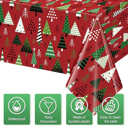 Red Christmas Tree Tablecloth 54x108 Inch 3 Pack Waterproof Disposable Holiday Decor