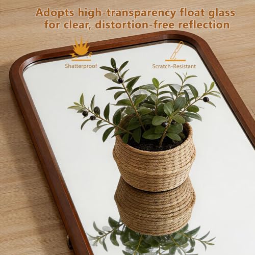 Walnut Wood Floor Mirror - Full-Length 63 x 18 in with Stand & Wall Mount