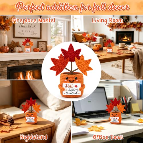 Fall Gift Basket with Crochet Maple Leaf Decor for Women - Autumn Home Accent