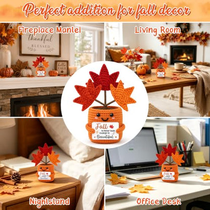 Fall Gift Basket with Crochet Maple Leaf Decor for Women - Autumn Home Accent